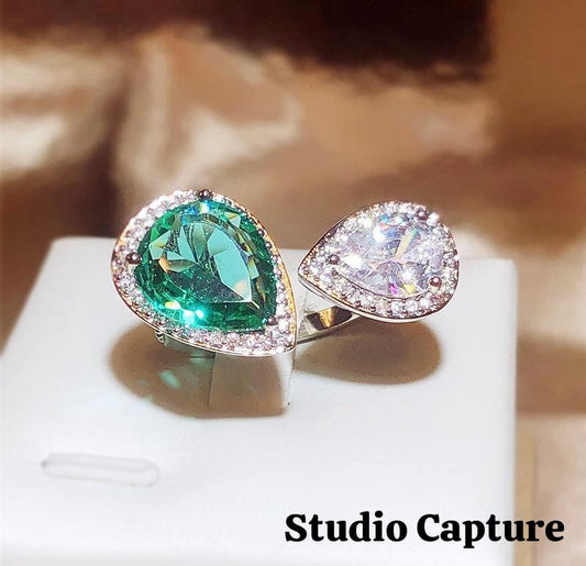 Double Tear Marine Emerald Ring